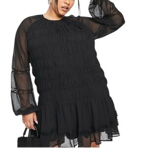 ASOS DESIGN  Curve lace insert ruched mini smock dress. Black; Size 12